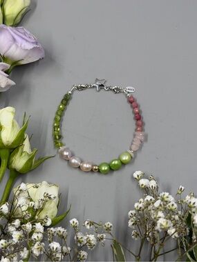 Mea’s Handmade Jewellery Watermelon Sugar Bracelet, 10K, 925, Pearl & Stones